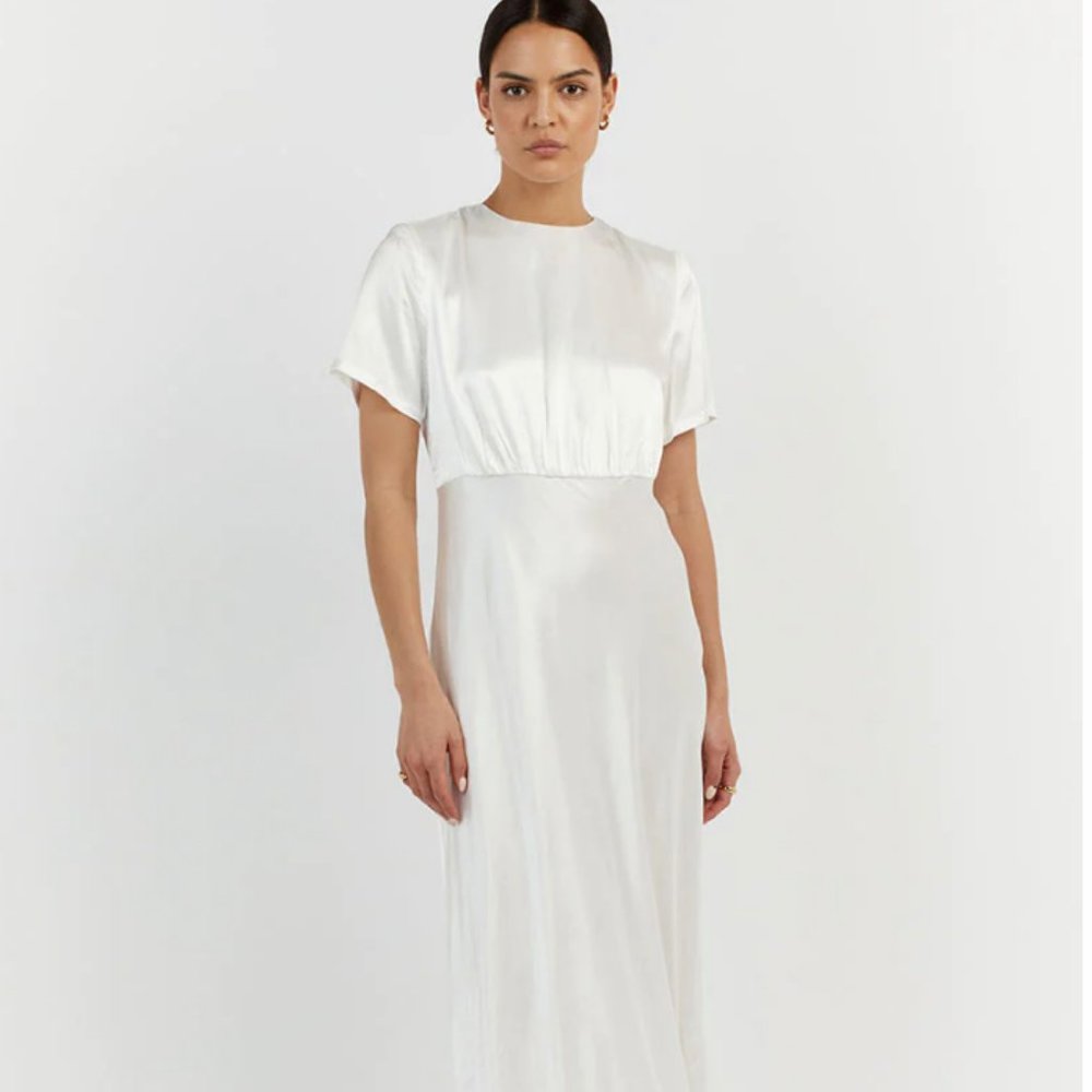 DISSH Aisle White Satin Midi Dress (NWT - Size 8)